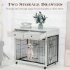 Dog Crate Furniture, Wooden Dog House, Decorative Dog Kennel with Drawer, Indoor Pet Crate End Table for Small Dog, Steel-Tube Dog Cage, Chew-Proof, W