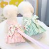 Pet clothes Dog chest back traction rope Teddy cat clothes Pet clothes Plaid plaid chest back skirt