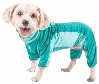 Pet Life Active 'Warm-Pup' Heathered Performance 4-Way Stretch Two-Toned Full Body Warm Up (Color: Green, size: medium)