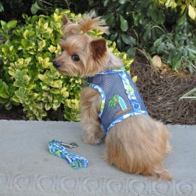 Surfboard Blue and Green Cool Mesh Dog Harness with Matching Leash (Option: X-SMALL)