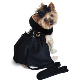 Black Wool  Dog Coat Harness  Fur Collar with Matching Leash (Option: X-SMALL)