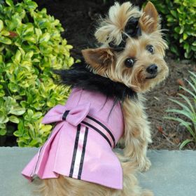 Pink Wool Classic Dog Coat Harness and Fur Collar with Matching Leash (Option: X-SMALL)