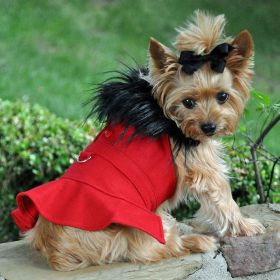 Red Wool Classic Dog Coat Harness and Fur Collar with Matching Leash (Option: X-SMALL)